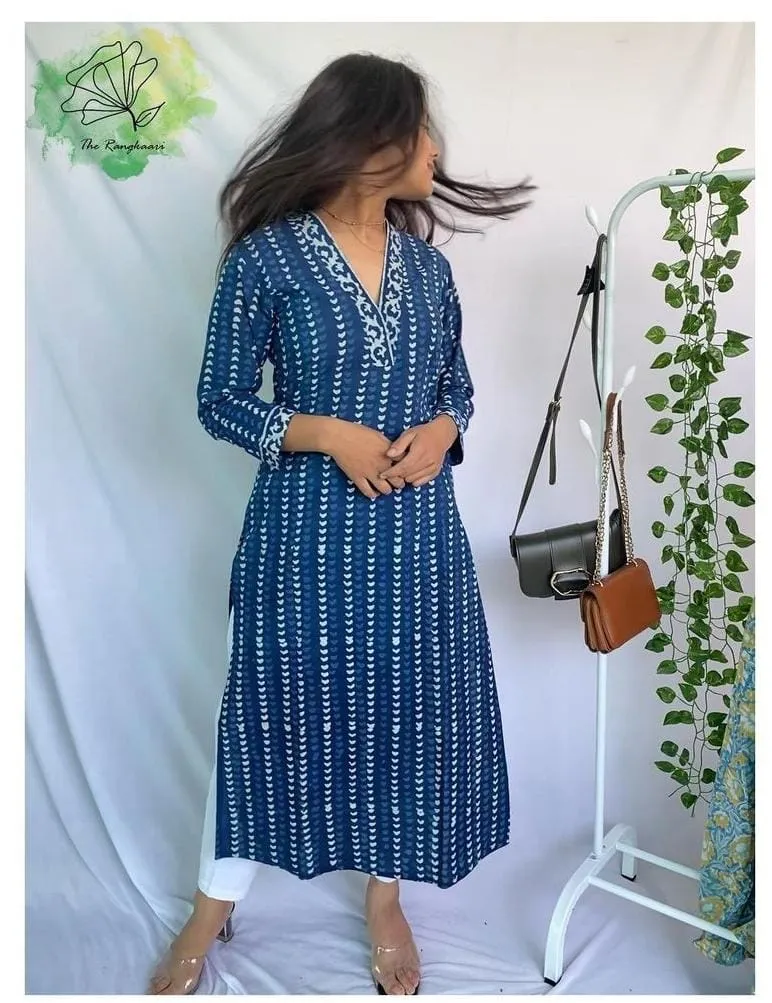 LIBASRACHNA Indigo Kurti and Pant Set Fully Stitched