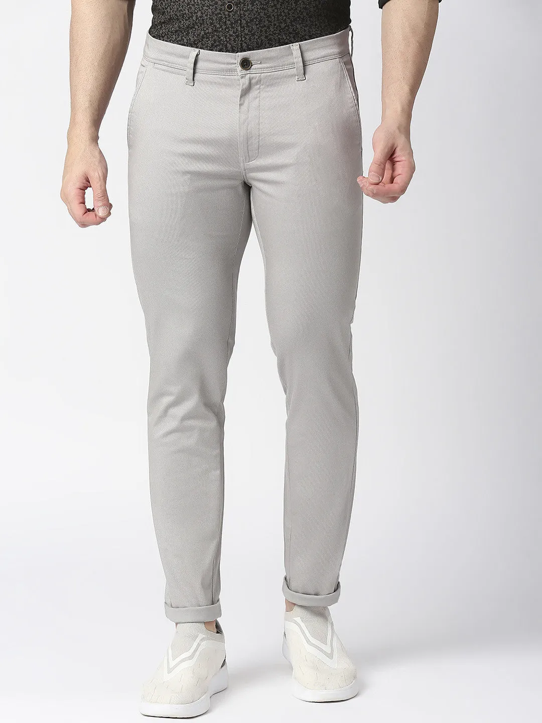 Light Grey Slim Tapered Cotton Stretch Trouser