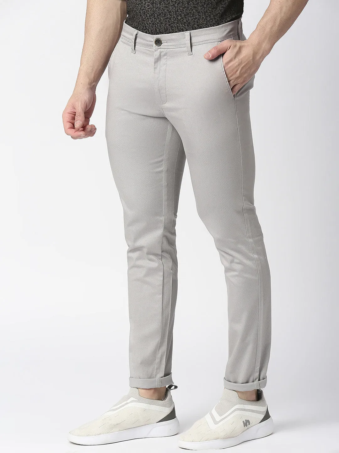 Light Grey Slim Tapered Cotton Stretch Trouser