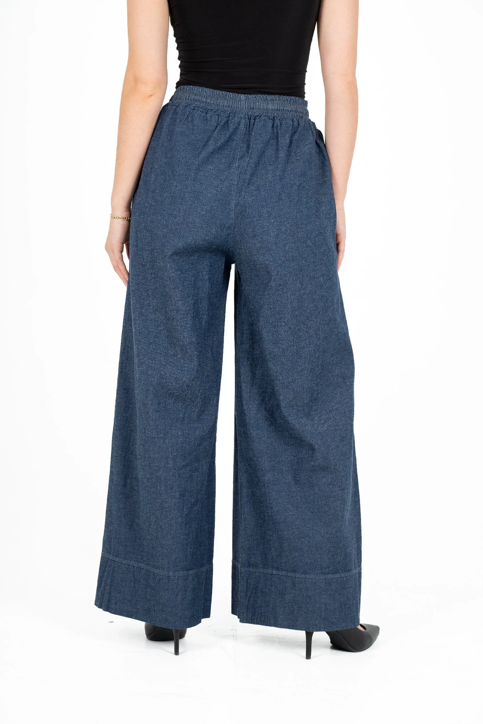 M Made in Italy – Wide-Leg Pull-On Pants With Draw-Cord – Medieval Blue Denim