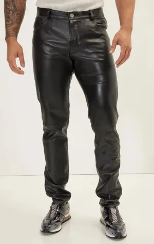 Men's Slim-Fit Classic Zipper Pants - Genuine Lambskin Leather