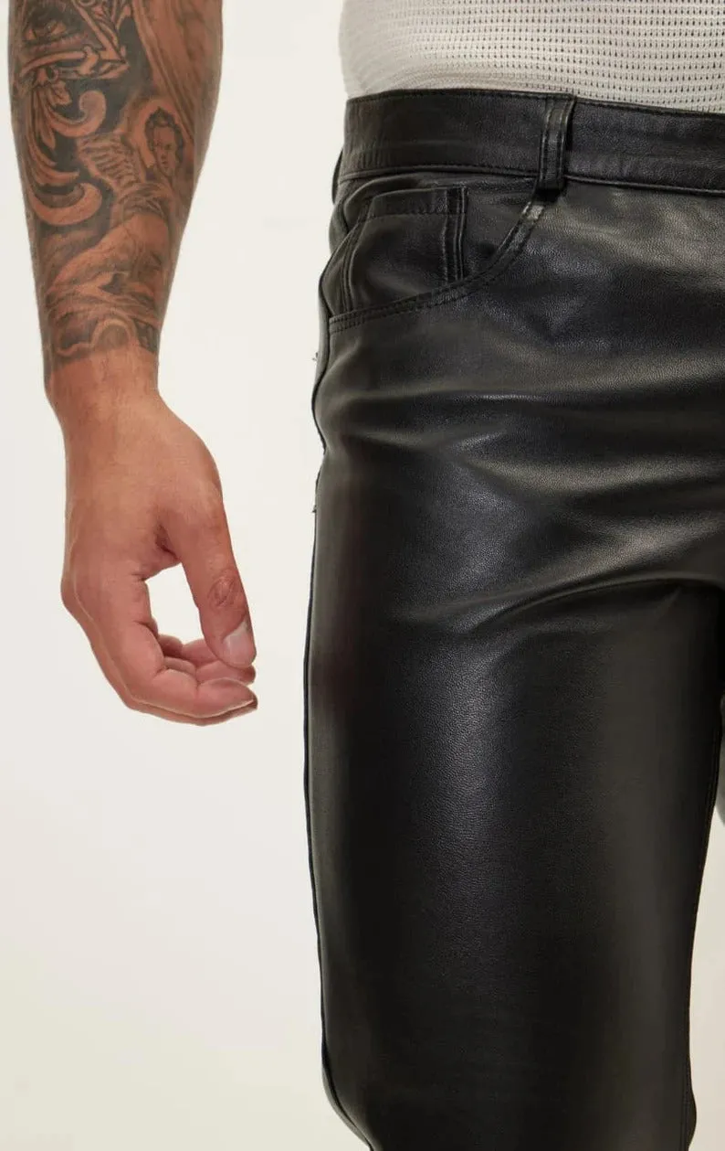 Men's Slim-Fit Classic Zipper Pants - Genuine Lambskin Leather