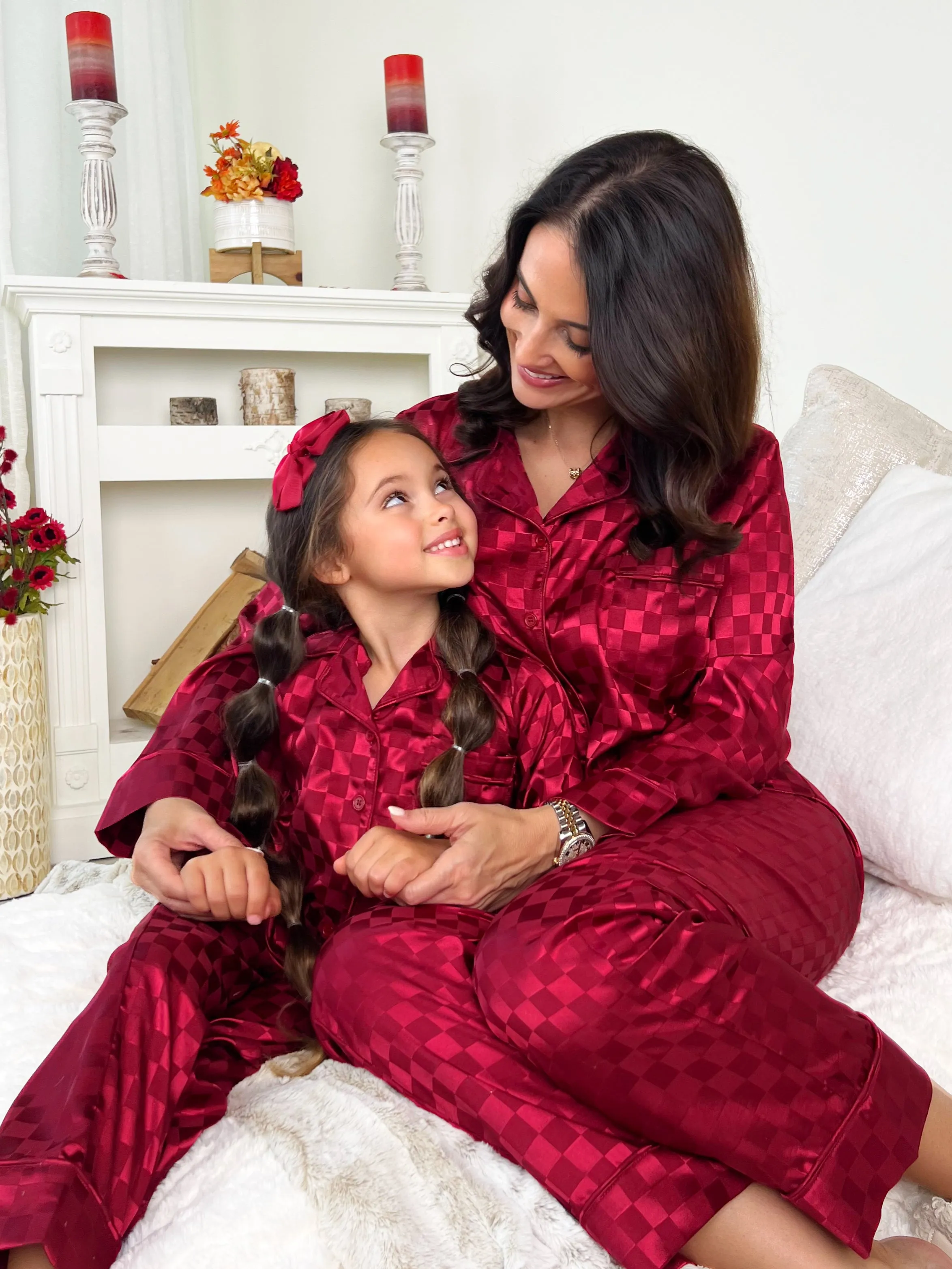 Mommy and Me Checkered Silky Pajamas