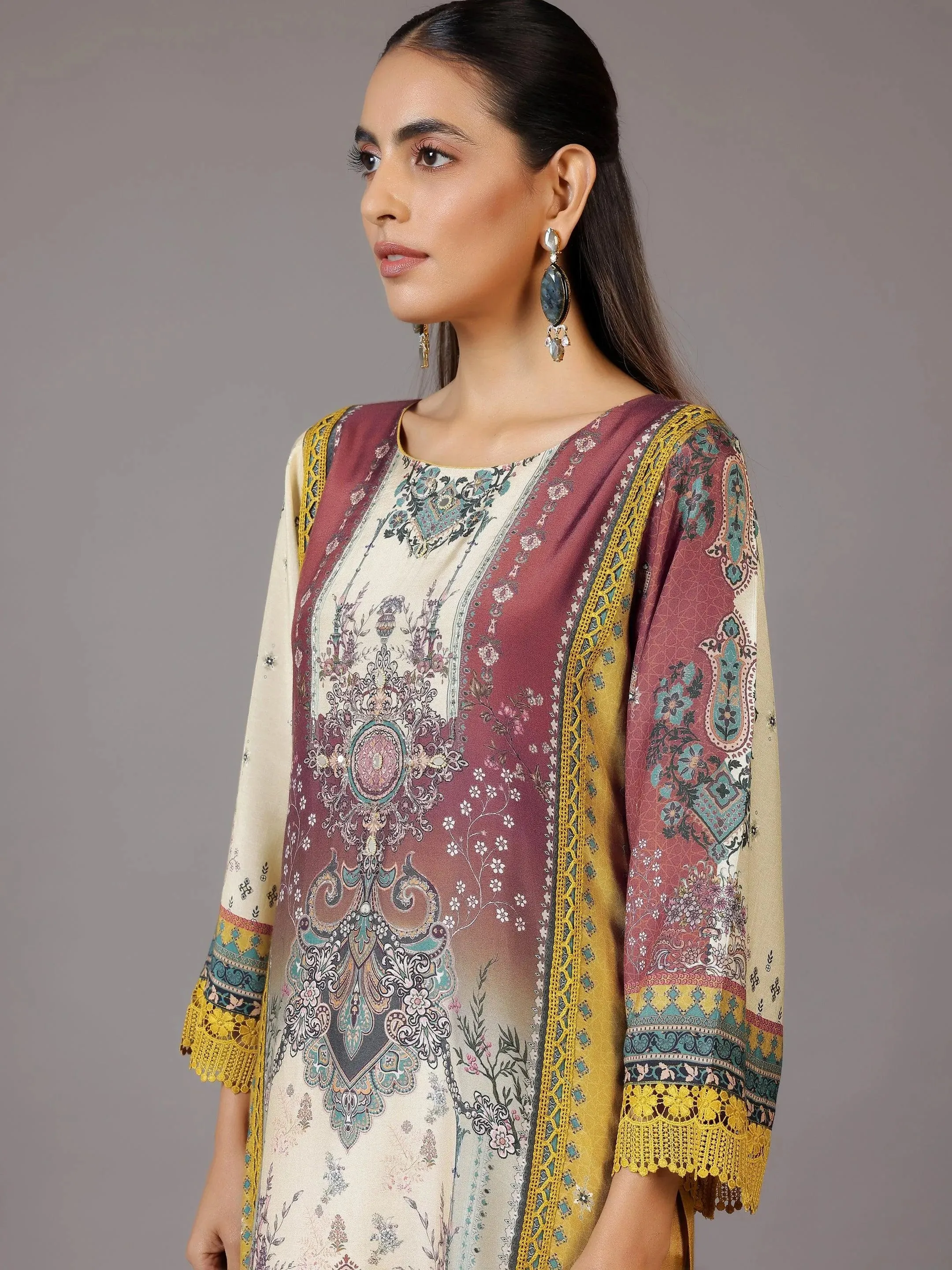 Mustard Printed Silk Blend Pakistani Suit