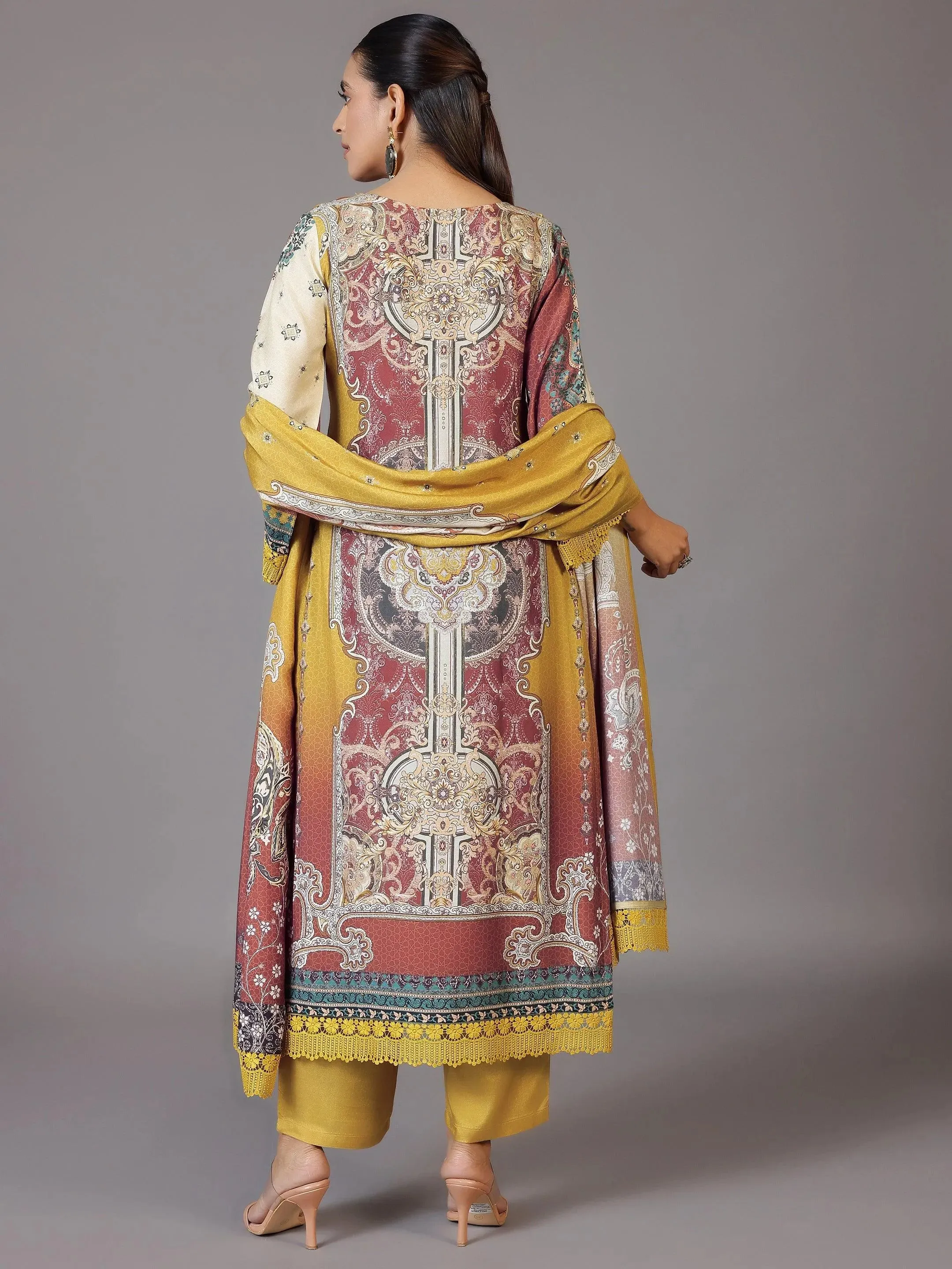 Mustard Printed Silk Blend Pakistani Suit