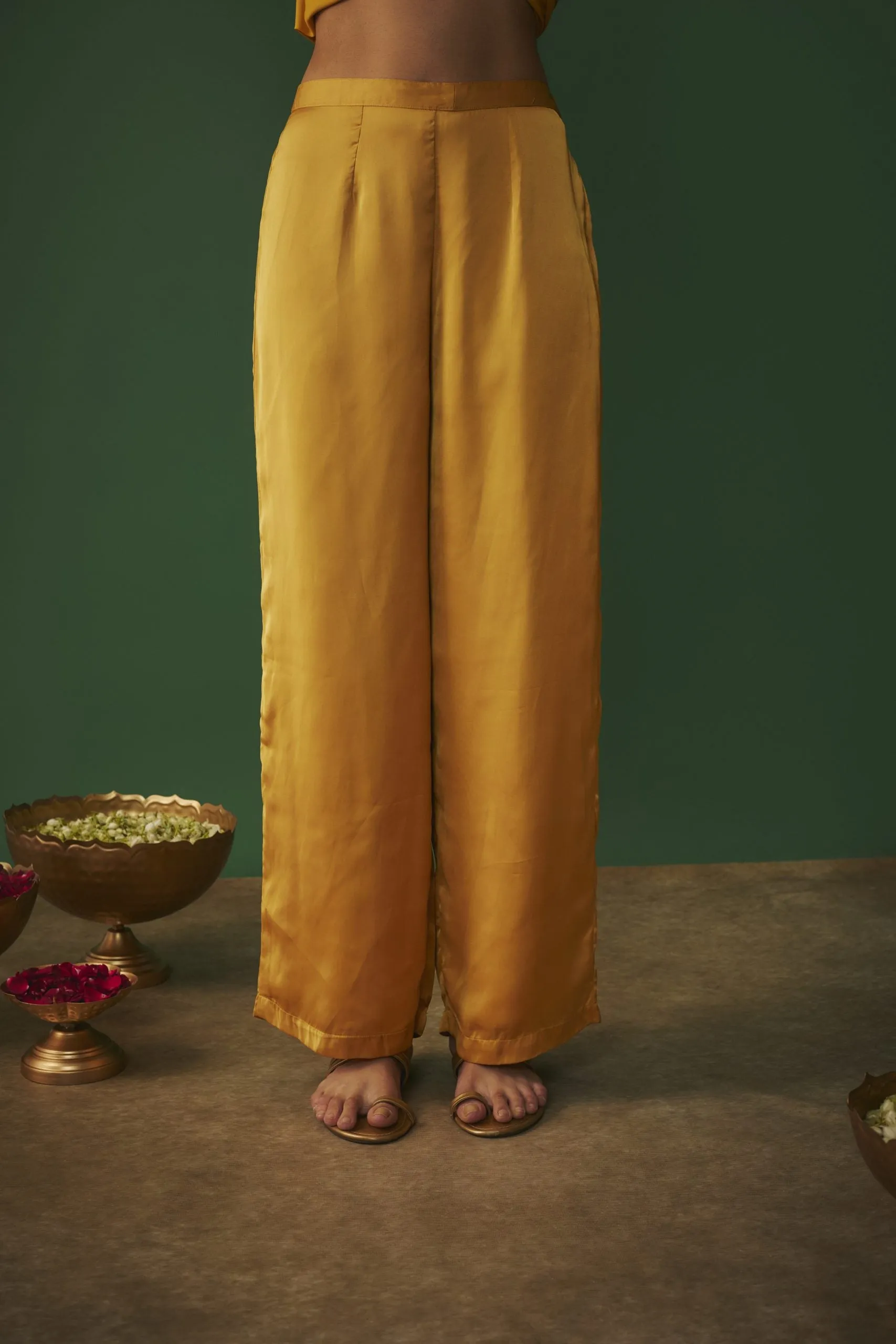 MUSTARD YELLOW MUKAISH EMBRODIERED KURTA AND PANTS SET