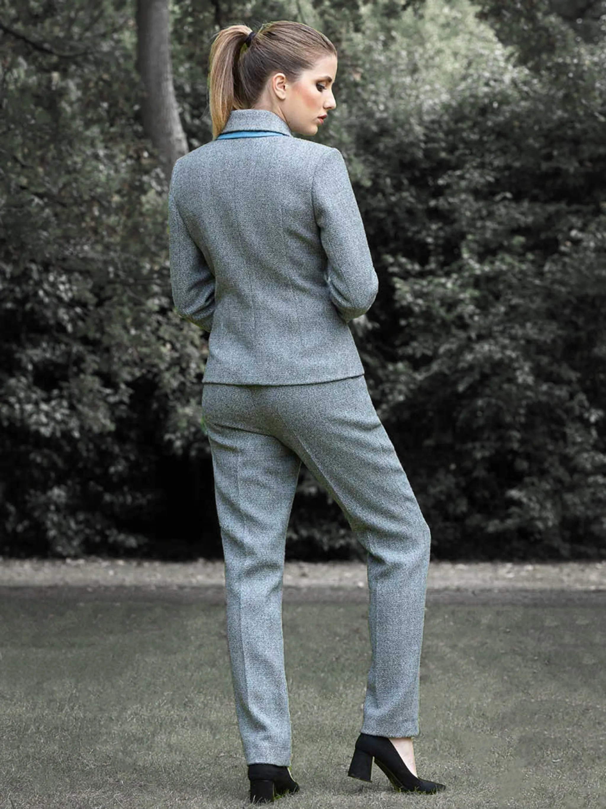 Natural Blue Tweed Wool Trousers