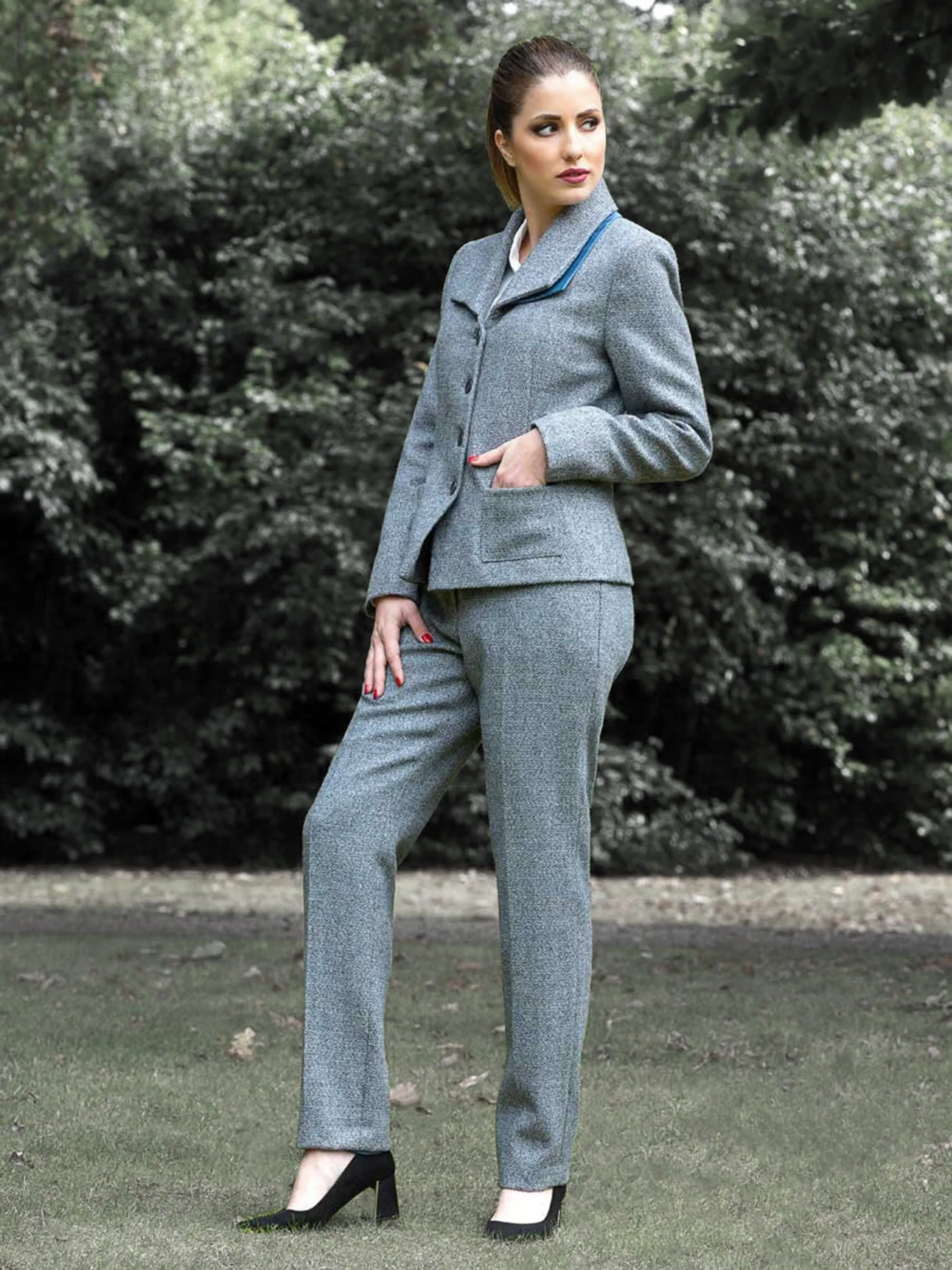 Natural Blue Tweed Wool Trousers