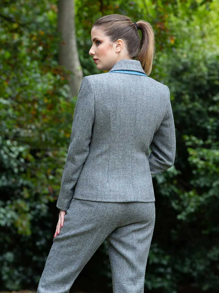 Natural Blue Tweed Wool Trousers