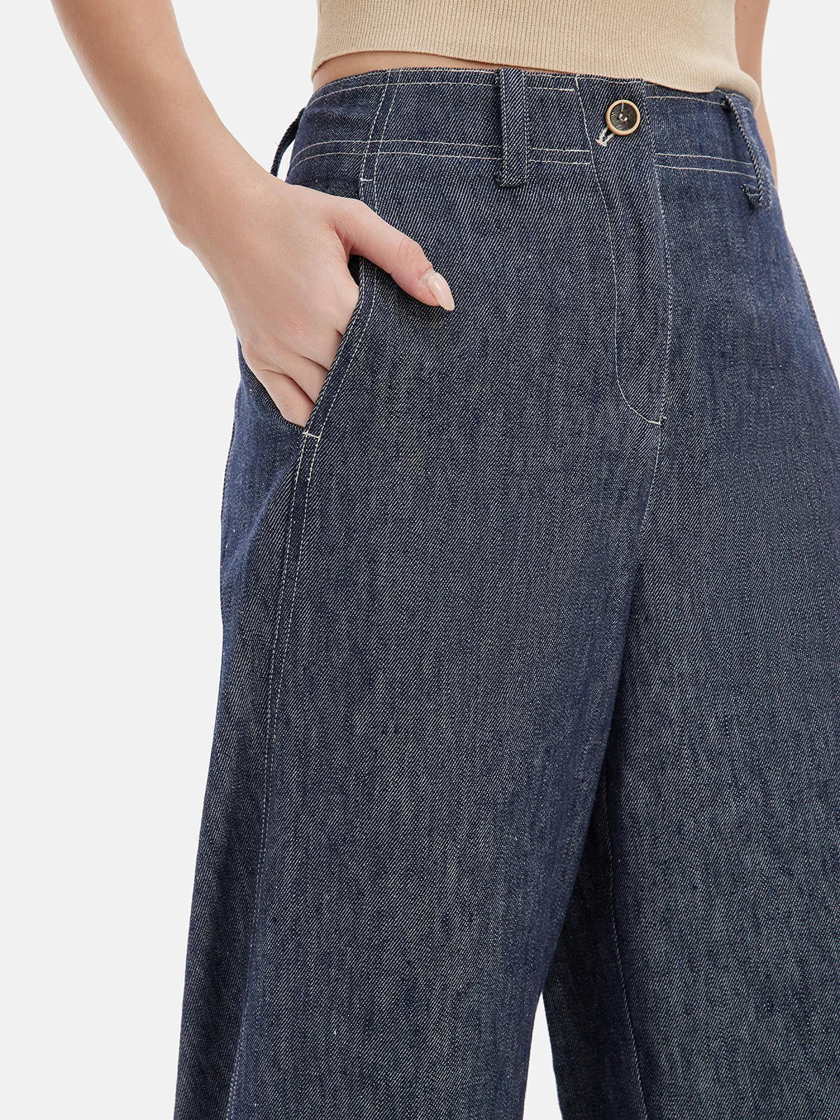 Natural Cotton Linen Denim Wide-Leg Pants