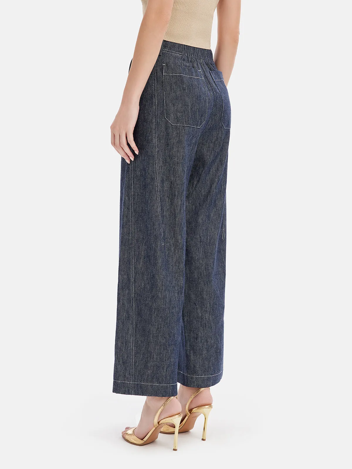 Natural Cotton Linen Denim Wide-Leg Pants