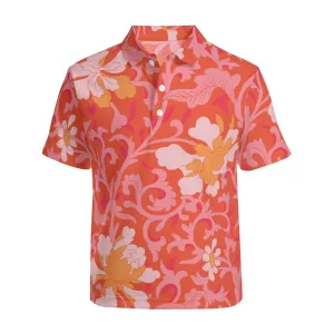 Polo Shirt Men, Retro Shirt Men, Retro Polo Shirt, 70s Shirt Style, 70s Style Shirt, 70s polo shirt style, Orange Floral Polo Shirt