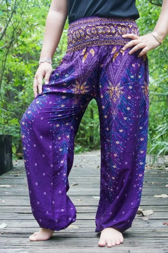 Purple PEACOCK Harem Pants Women Boho Pants Hippie Pants