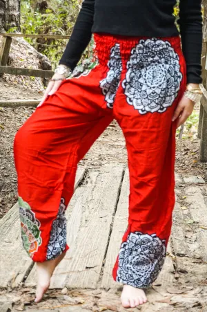 Red Enlighten Flower Harem Pants