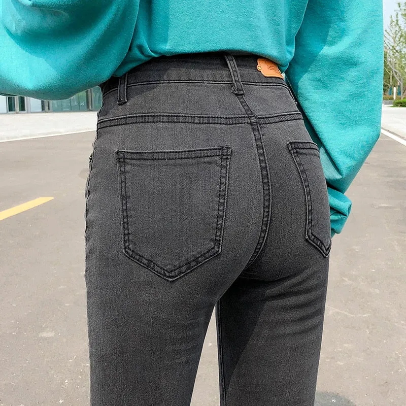 Retro High-Waisted Skinny Jeans with Zipper Fly