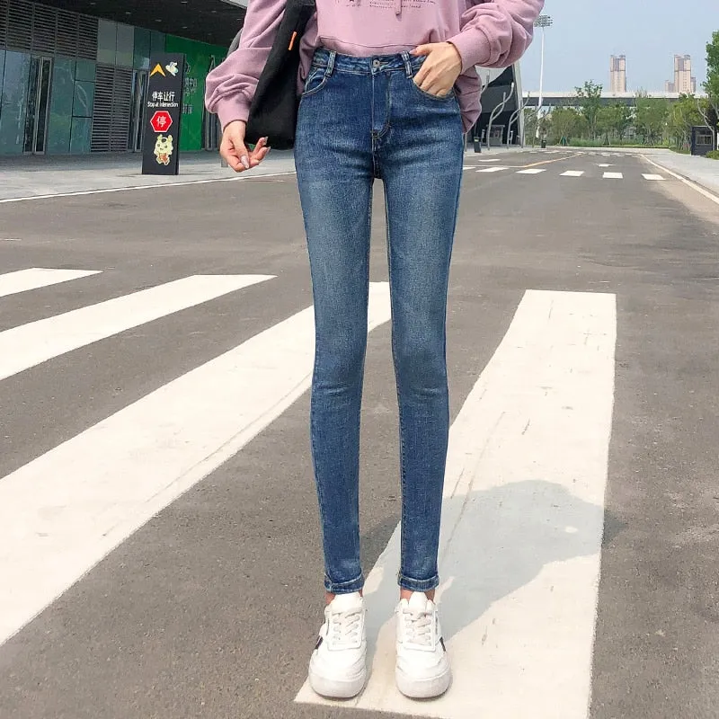 Retro High-Waisted Skinny Jeans with Zipper Fly