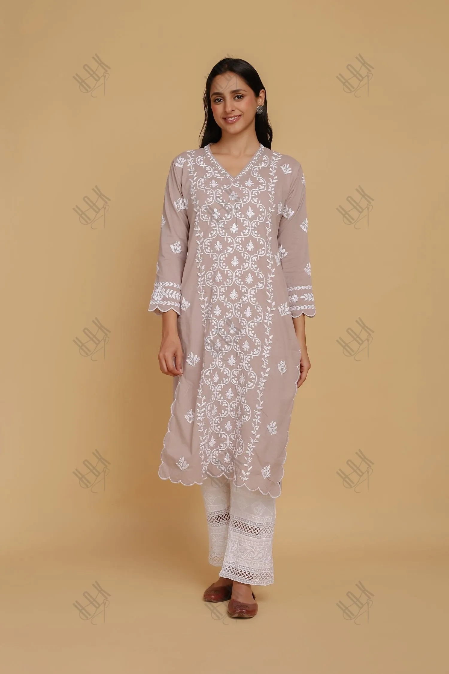 Saba Chikankari Long Kurta In Cotton - Light Lilac