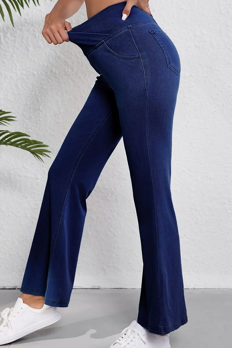 SALE! Don't Look Back Dusk Blue Crossed High Rise Flare Jeans