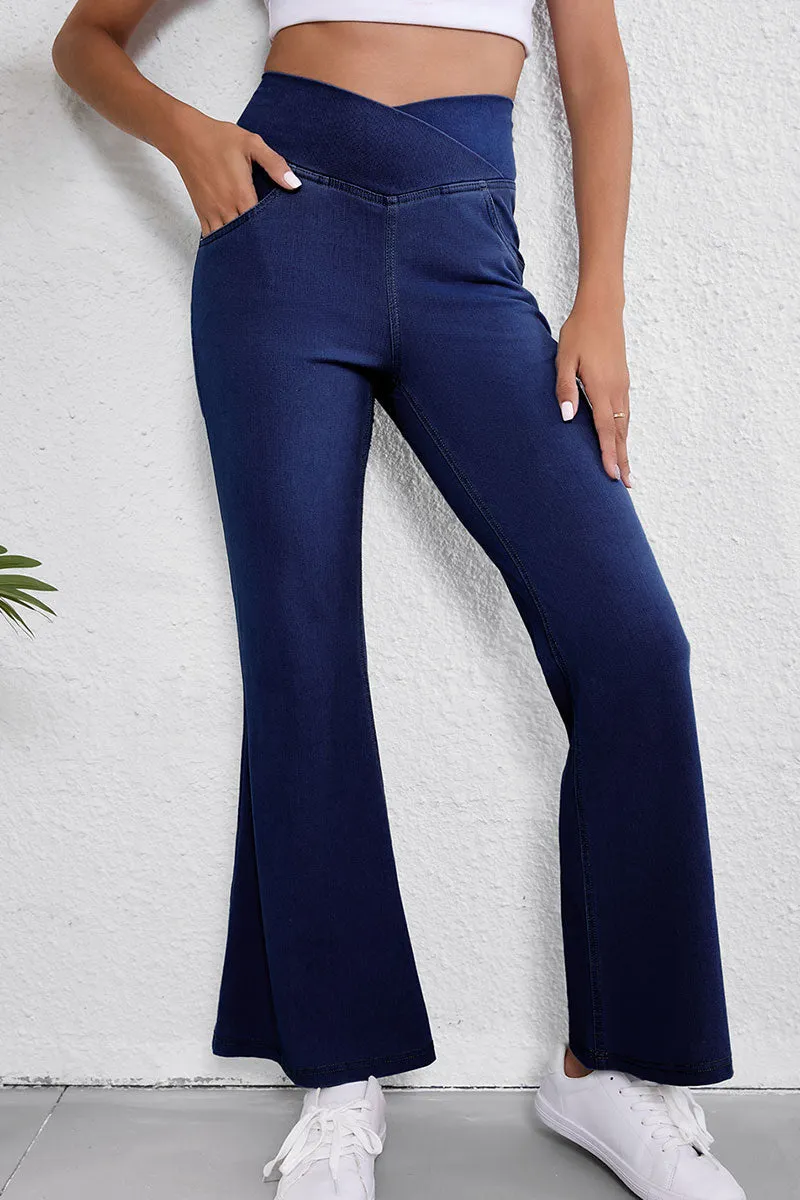 SALE! Don't Look Back Dusk Blue Crossed High Rise Flare Jeans