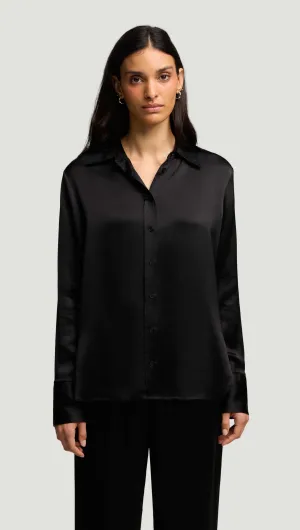 Slim Blouse in Viscose Satin | Black