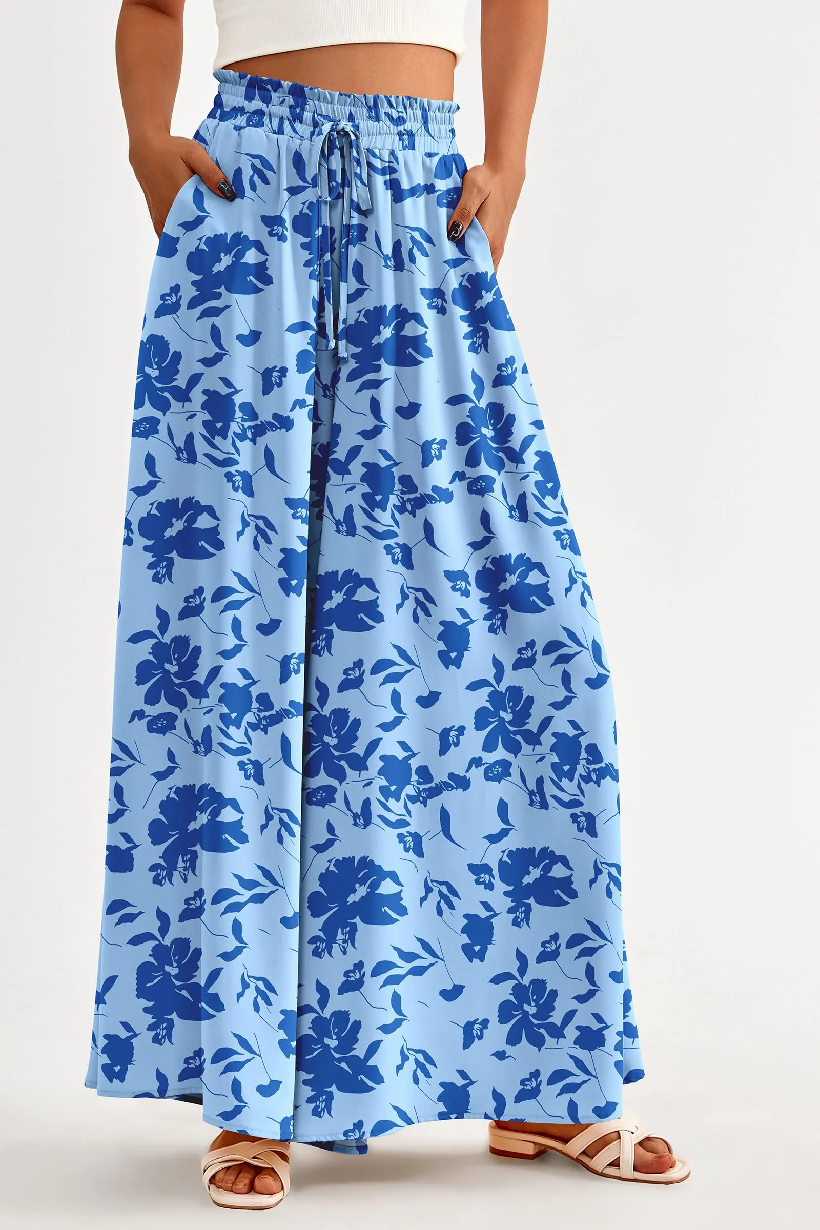 Summer Wide Leg High Waisted Flowy Pockets Palazzo Pants