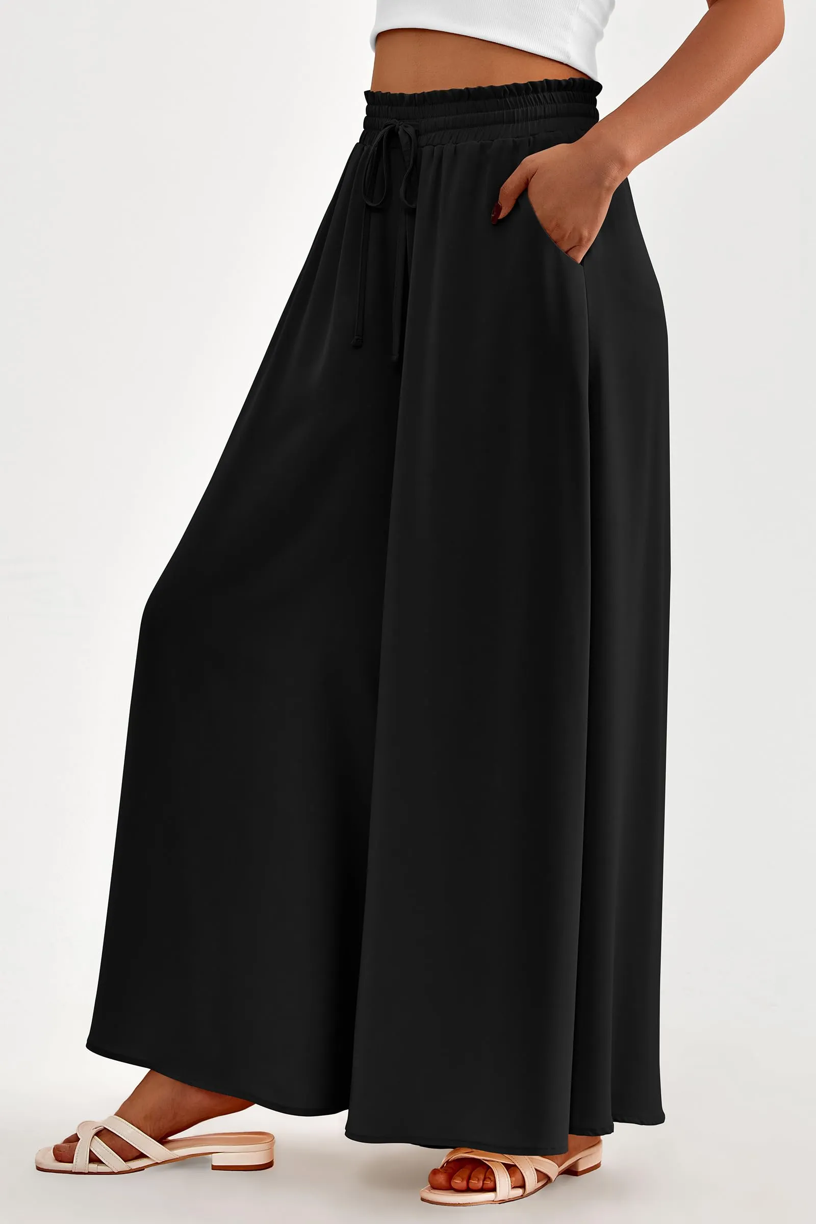 Summer Wide Leg High Waisted Flowy Pockets Palazzo Pants