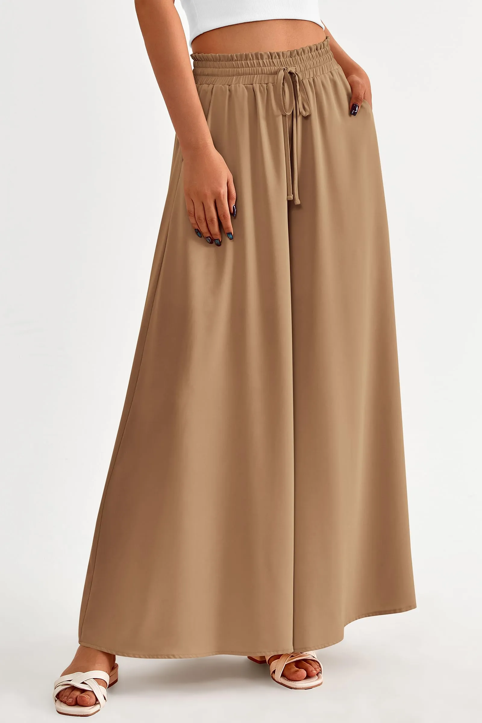 Summer Wide Leg High Waisted Flowy Pockets Palazzo Pants