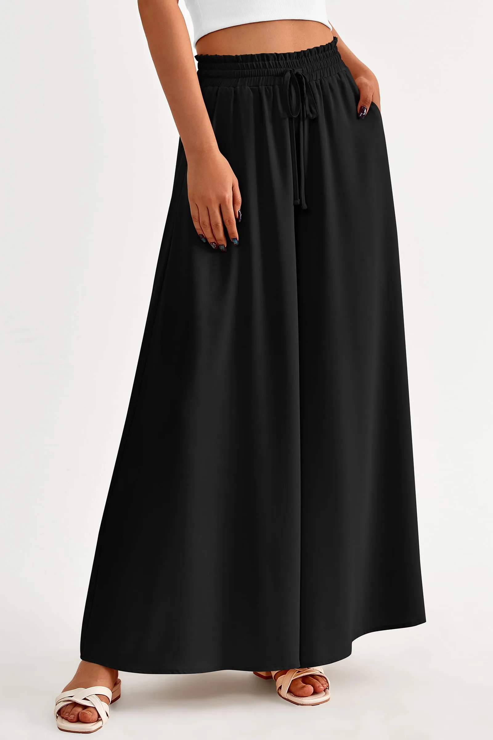 Summer Wide Leg High Waisted Flowy Pockets Palazzo Pants