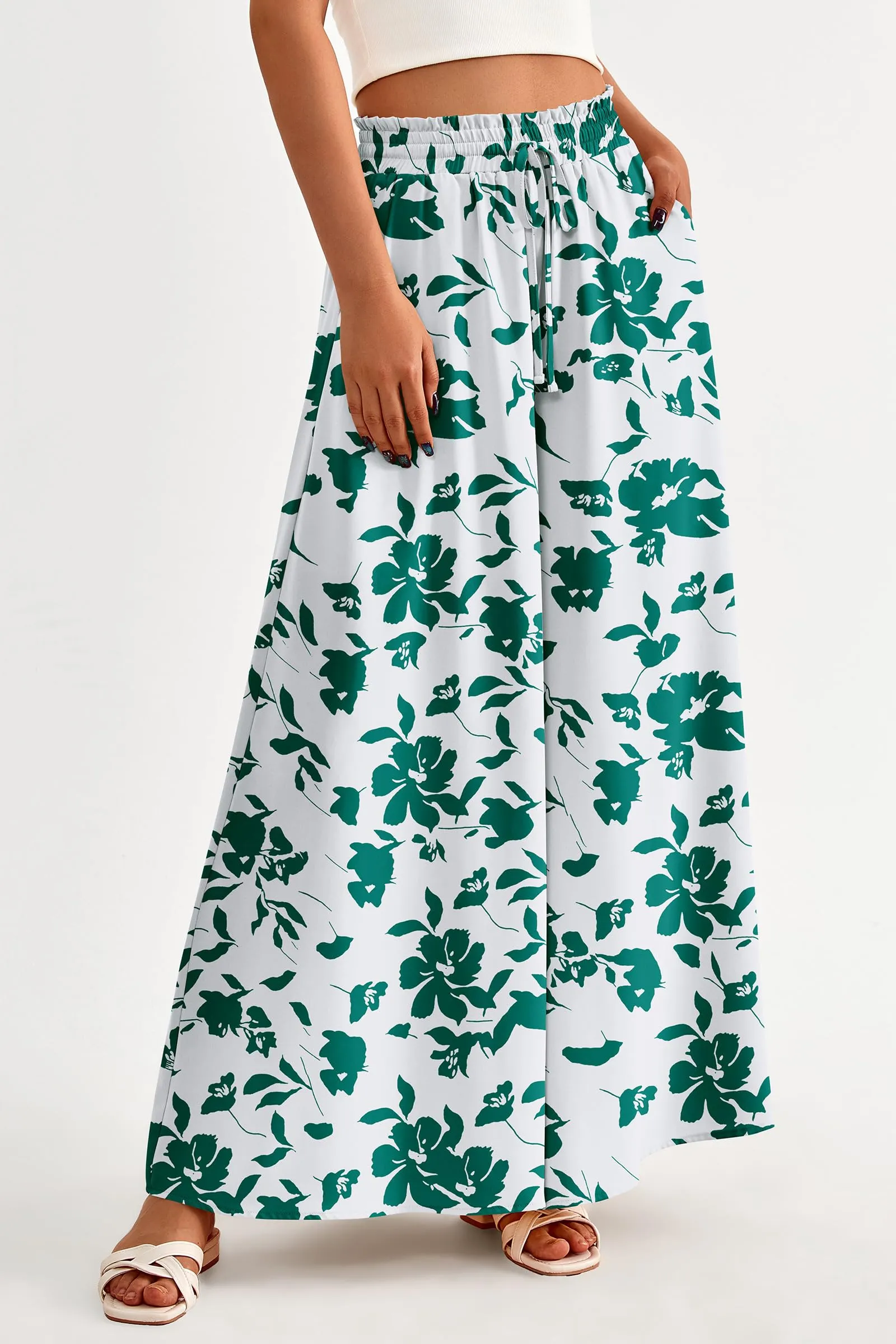 Summer Wide Leg High Waisted Flowy Pockets Palazzo Pants