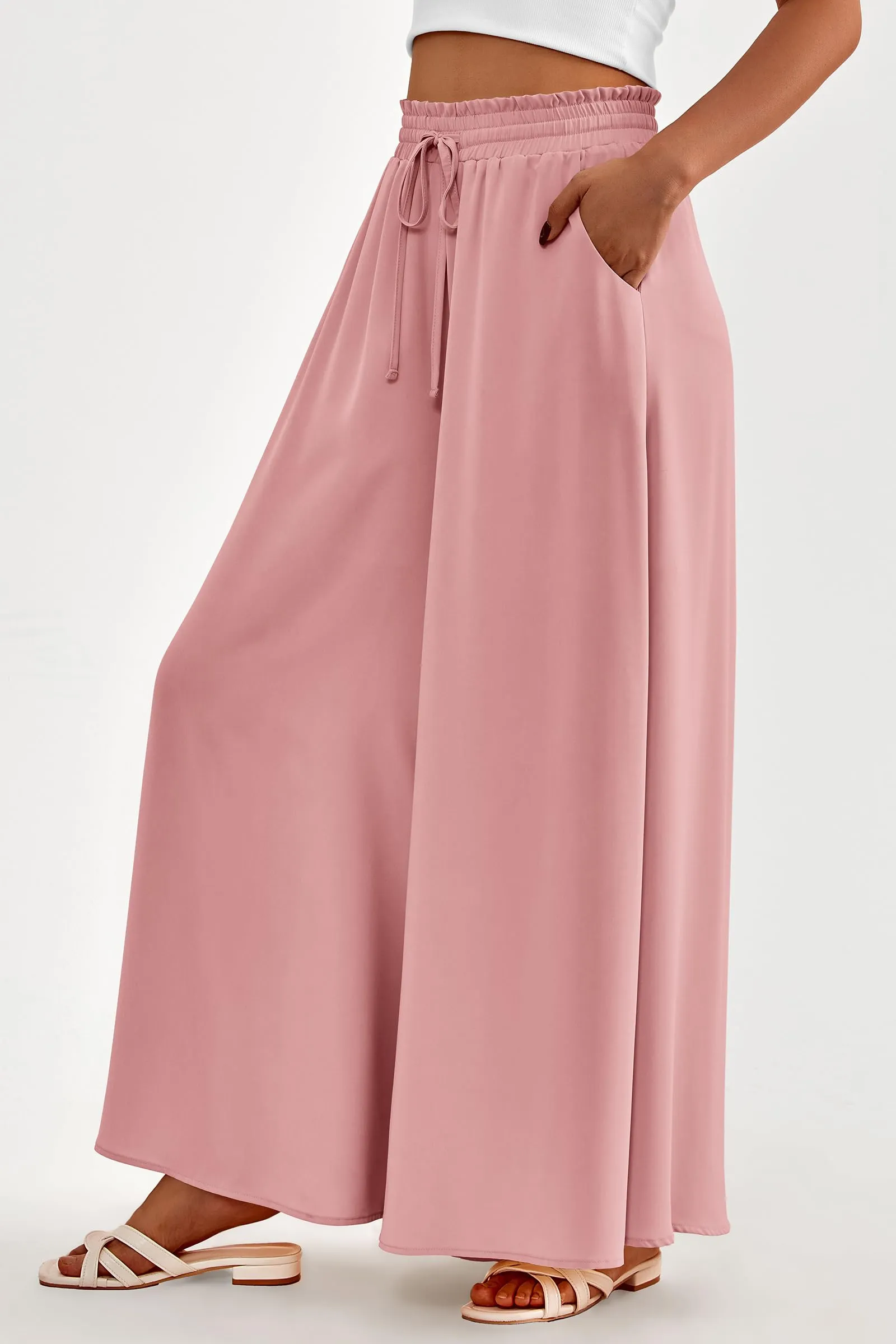 Summer Wide Leg High Waisted Flowy Pockets Palazzo Pants