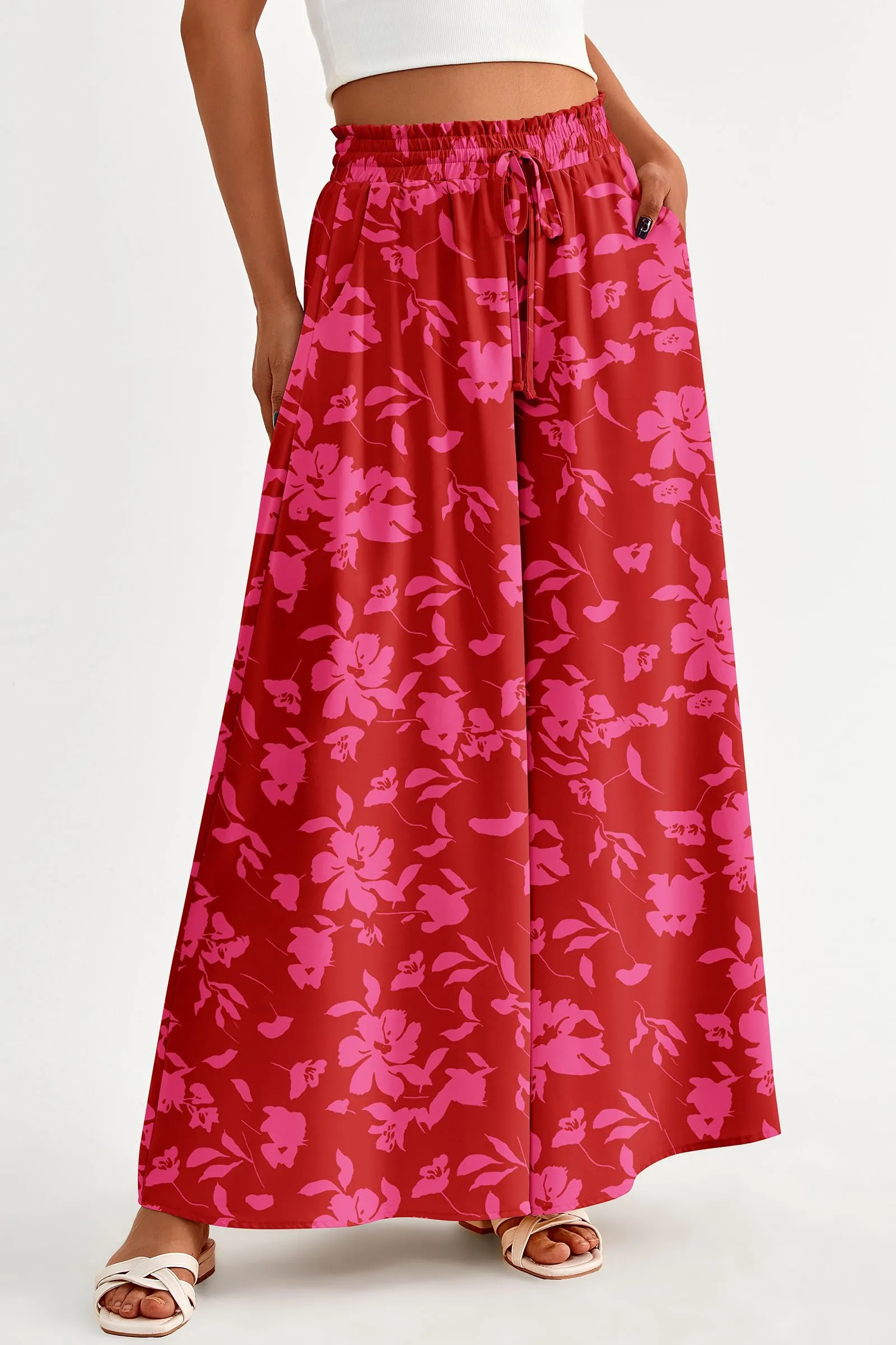 Summer Wide Leg High Waisted Flowy Pockets Palazzo Pants