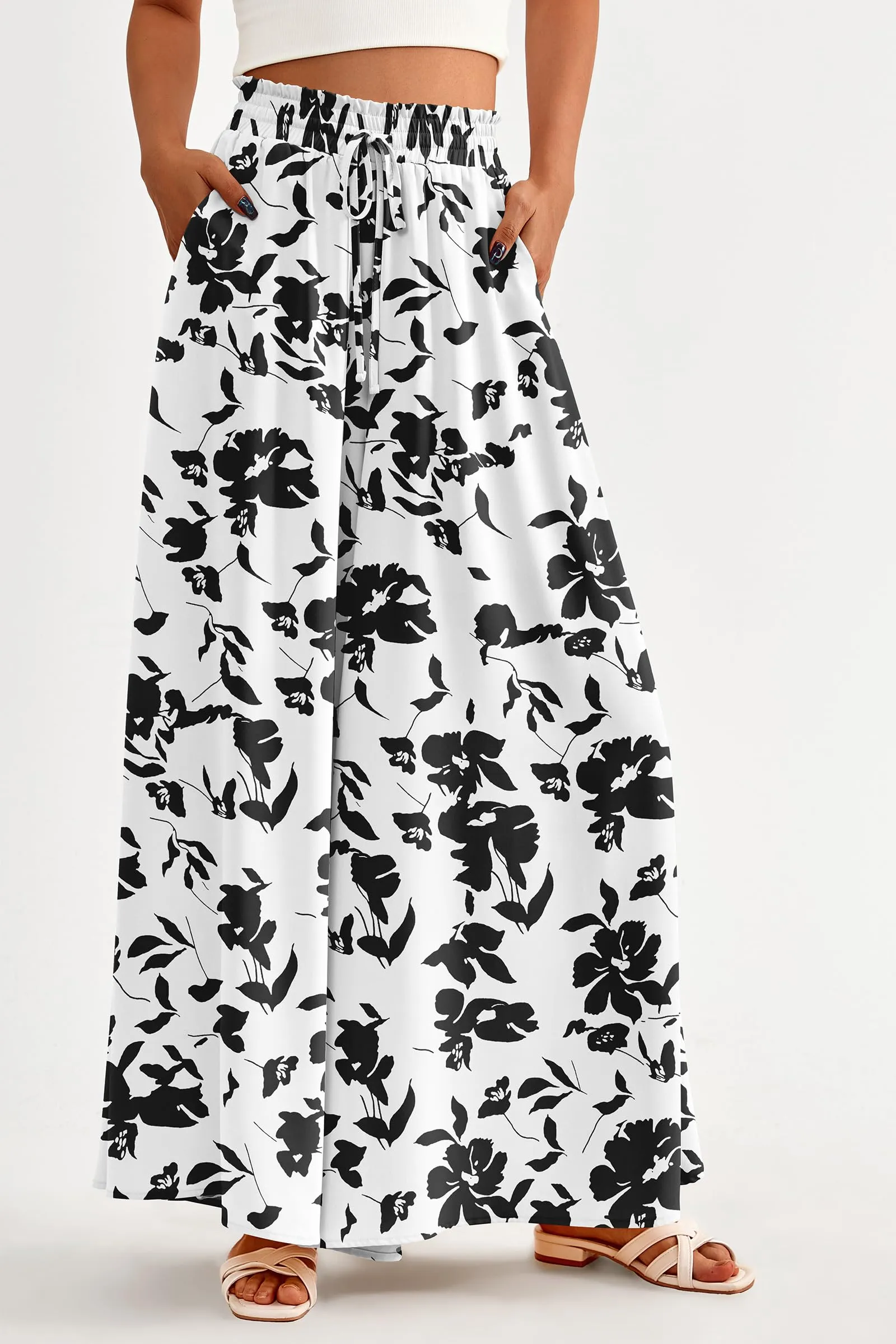 Summer Wide Leg High Waisted Flowy Pockets Palazzo Pants