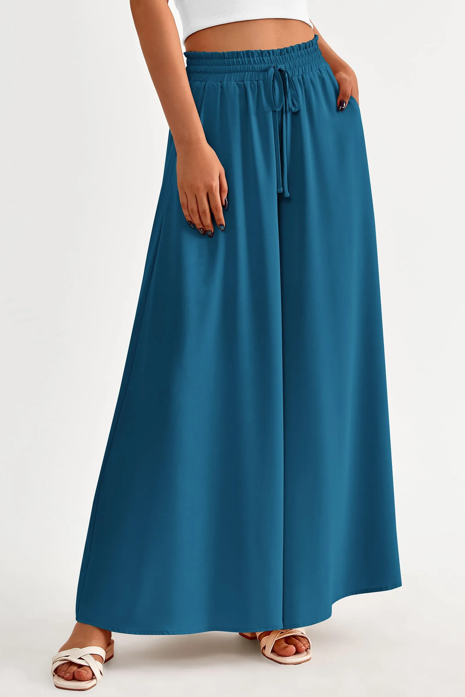 Summer Wide Leg High Waisted Flowy Pockets Palazzo Pants