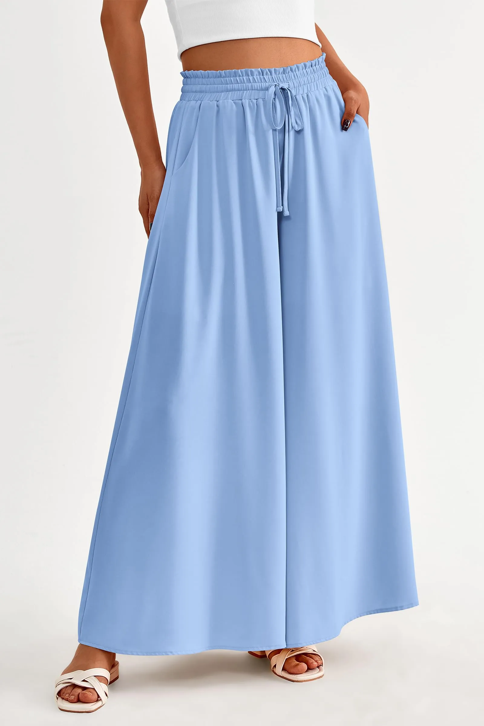 Summer Wide Leg High Waisted Flowy Pockets Palazzo Pants