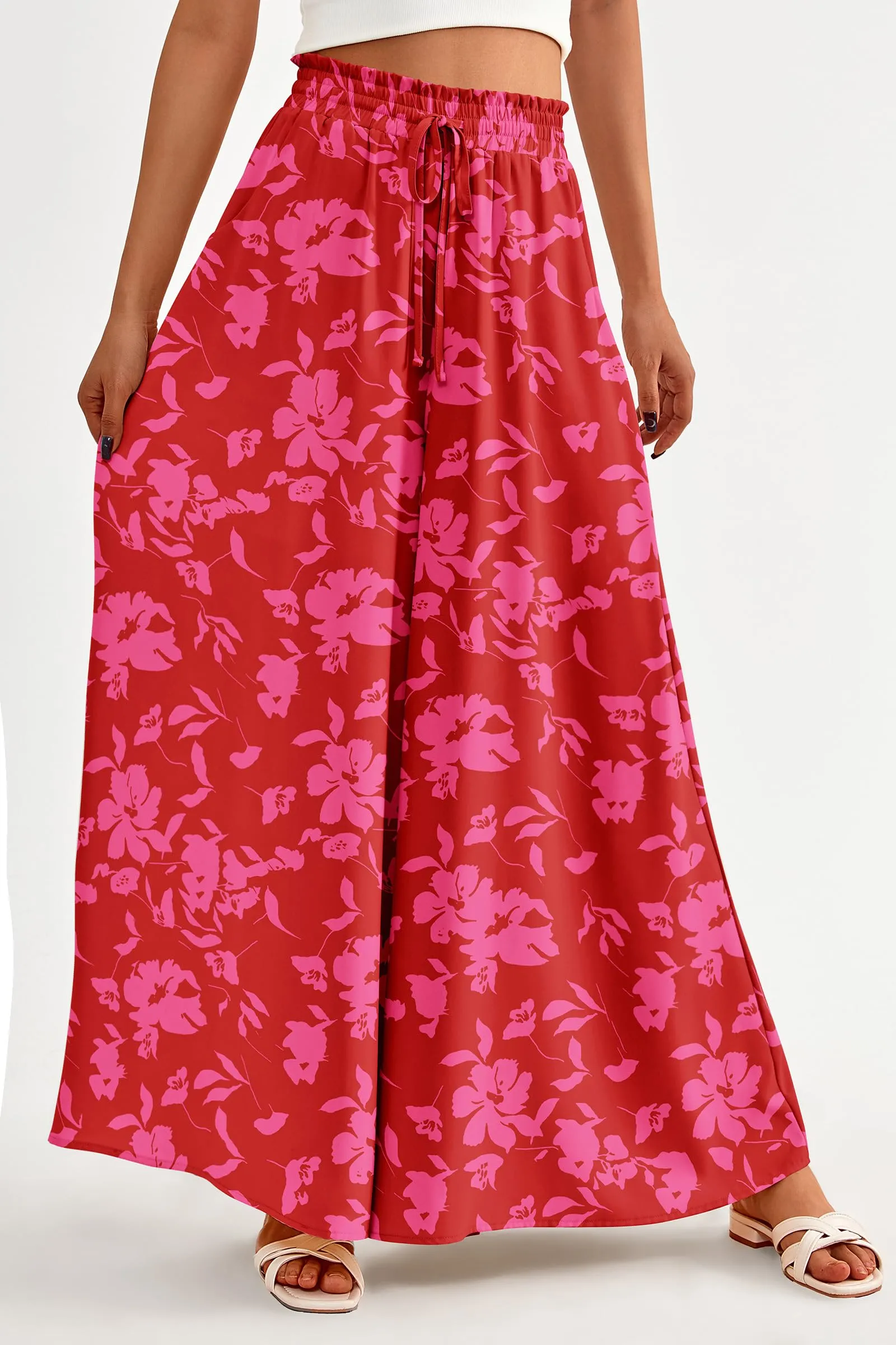 Summer Wide Leg High Waisted Flowy Pockets Palazzo Pants