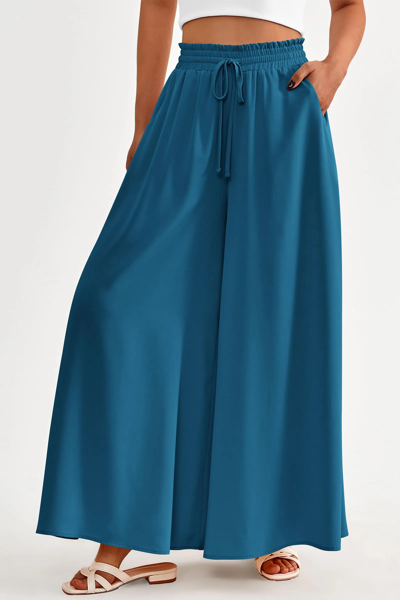 Summer Wide Leg High Waisted Flowy Pockets Palazzo Pants