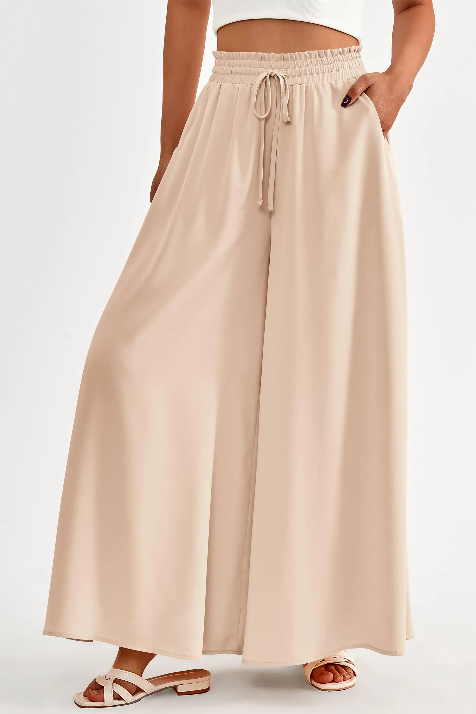 Summer Wide Leg High Waisted Flowy Pockets Palazzo Pants