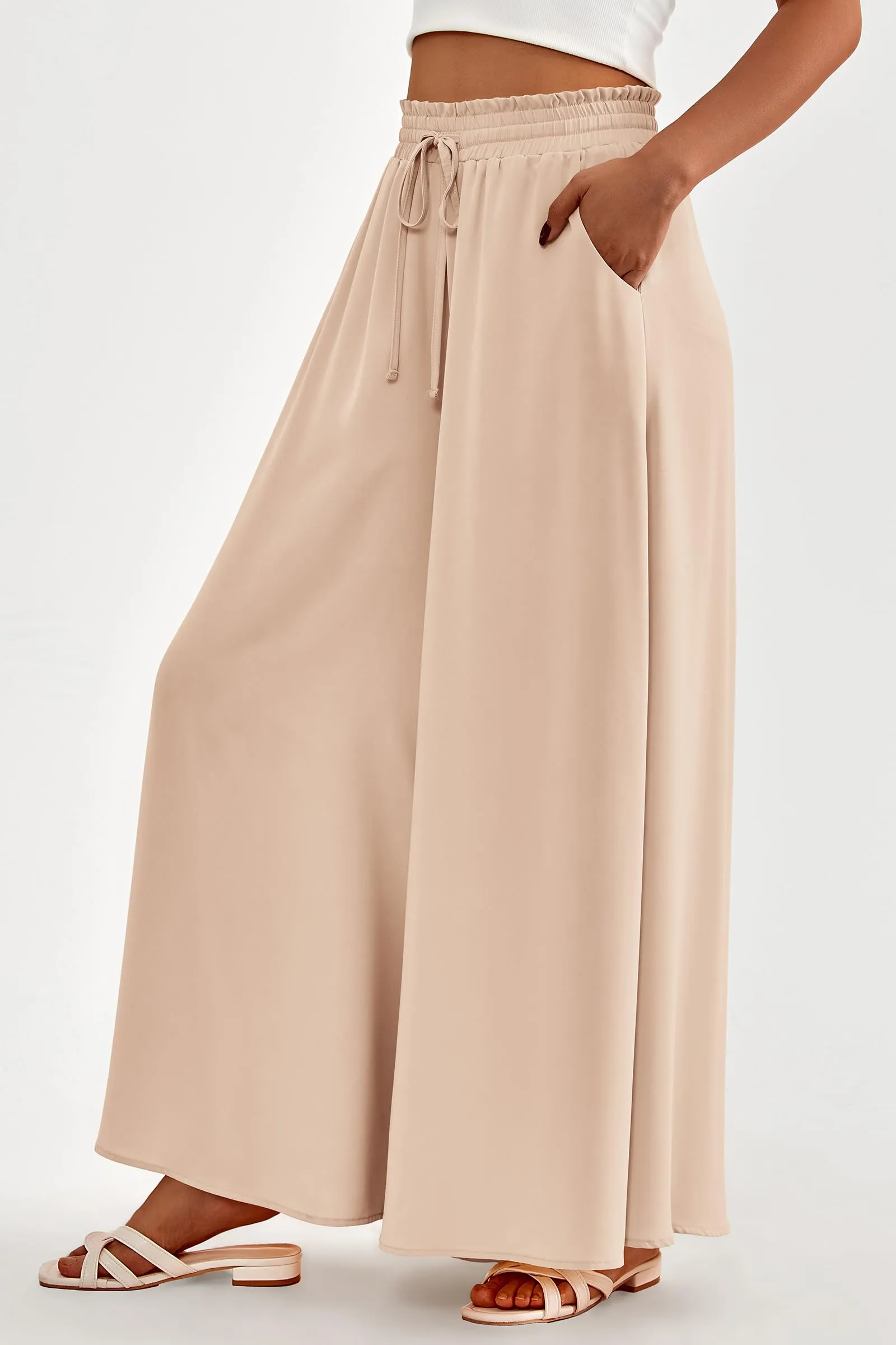 Summer Wide Leg High Waisted Flowy Pockets Palazzo Pants