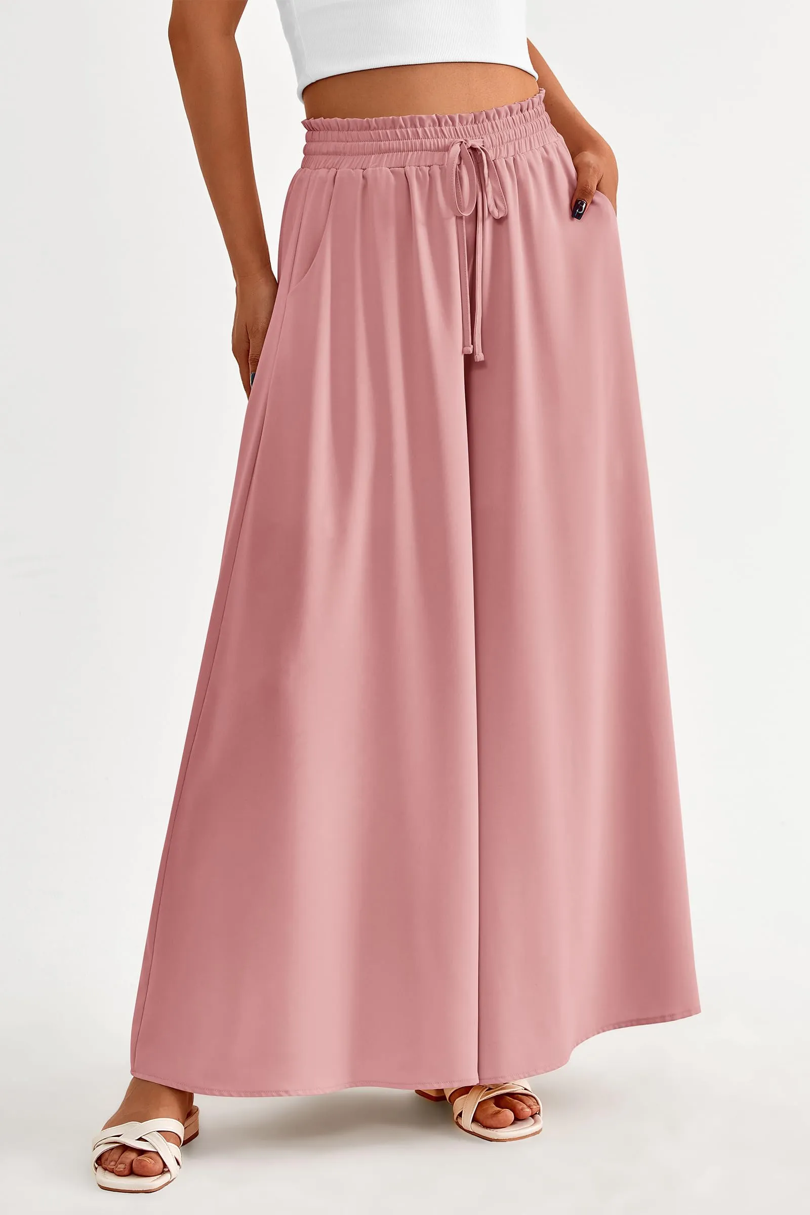 Summer Wide Leg High Waisted Flowy Pockets Palazzo Pants