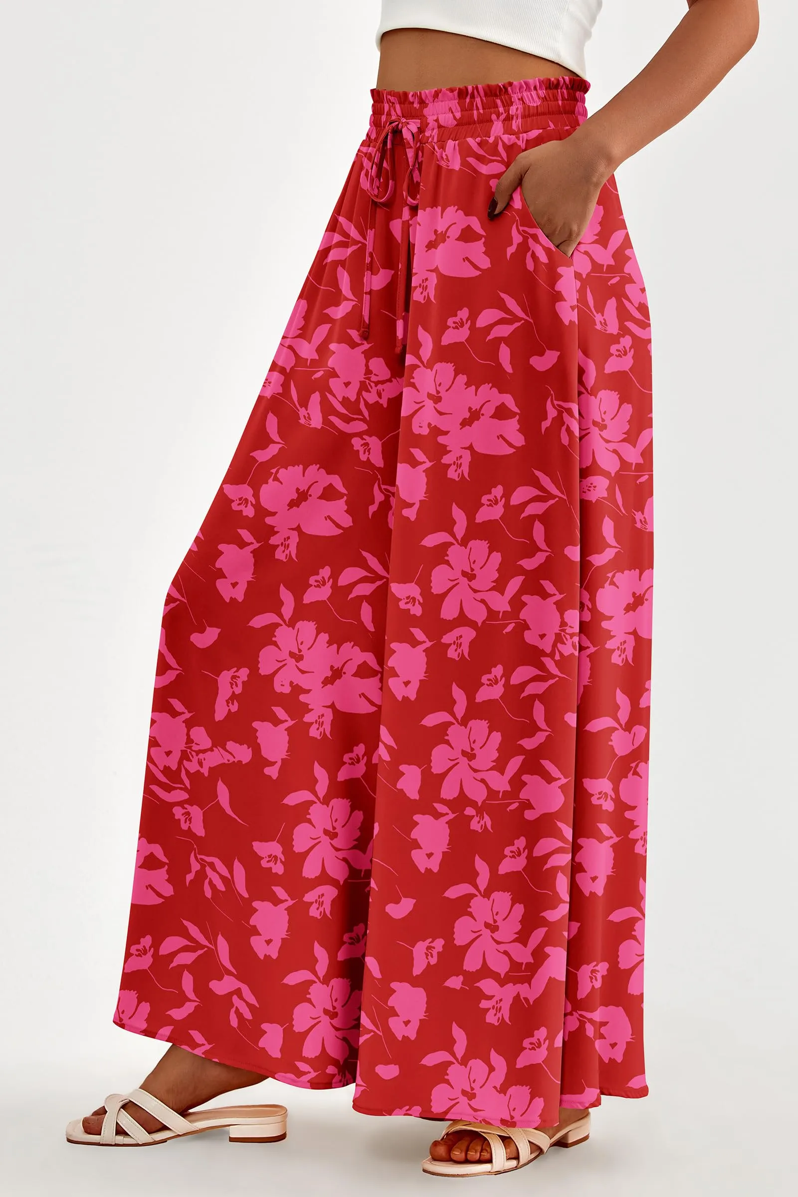 Summer Wide Leg High Waisted Flowy Pockets Palazzo Pants