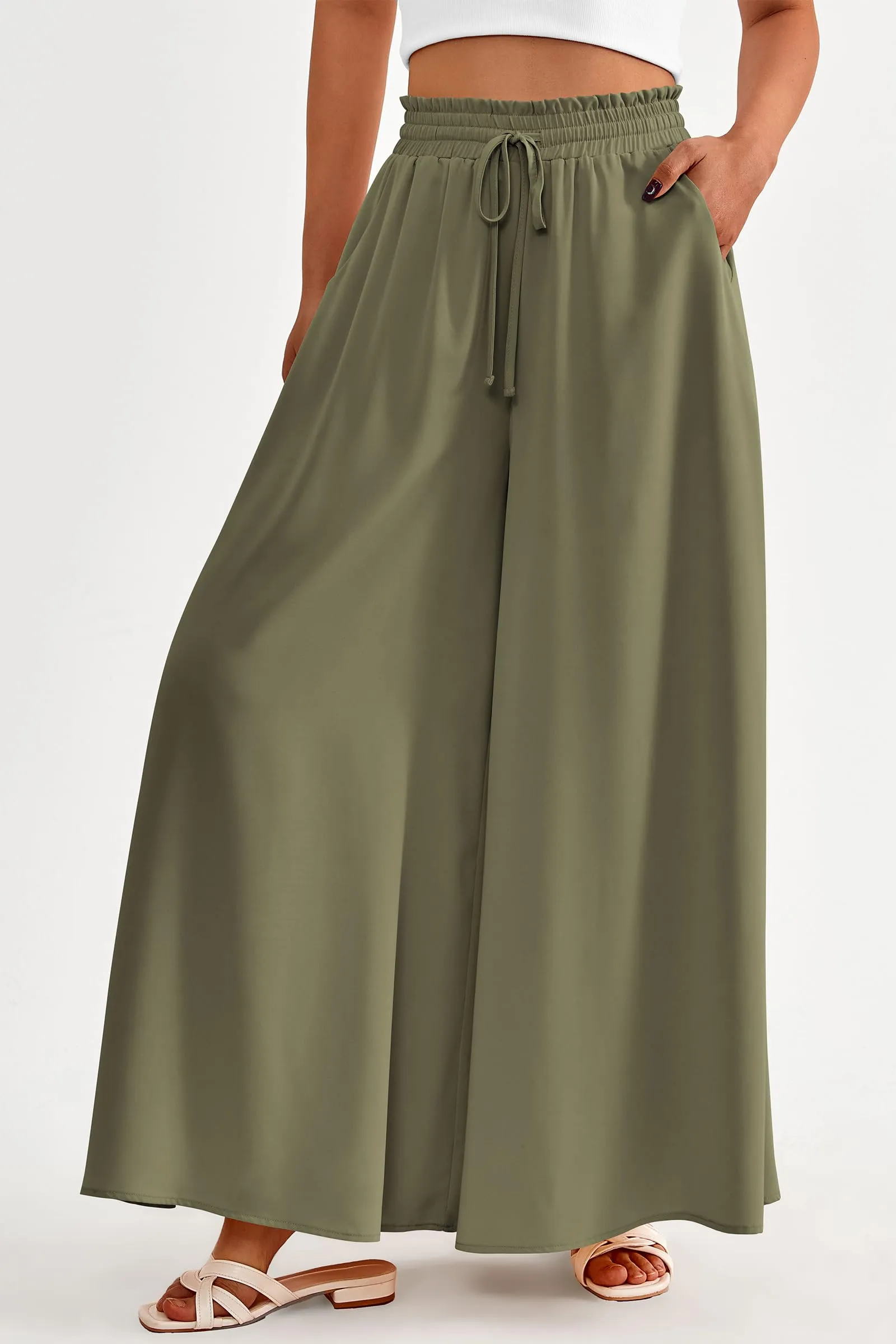 Summer Wide Leg High Waisted Flowy Pockets Palazzo Pants