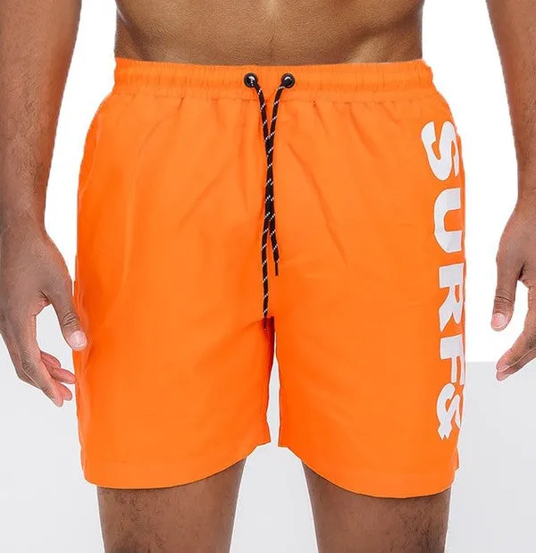 TEEK - Mens Solid Lined Text Swim Shorts