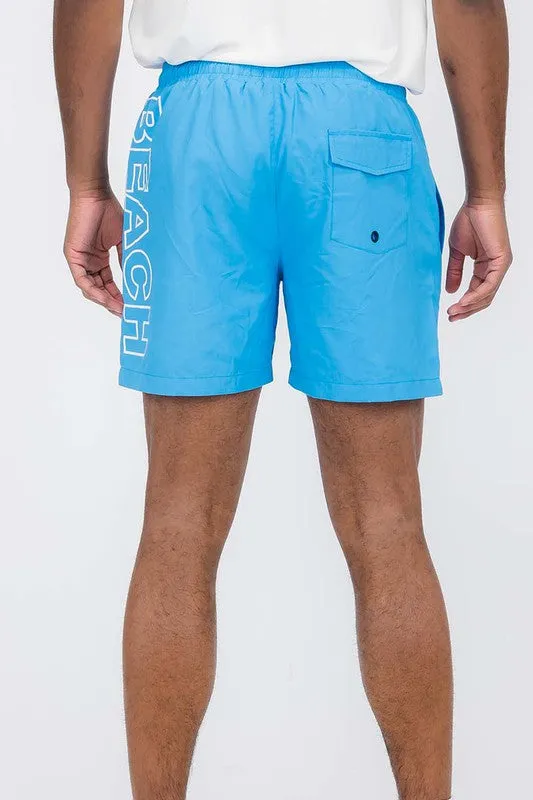 TEEK - Mens Solid Lined Text Swim Shorts