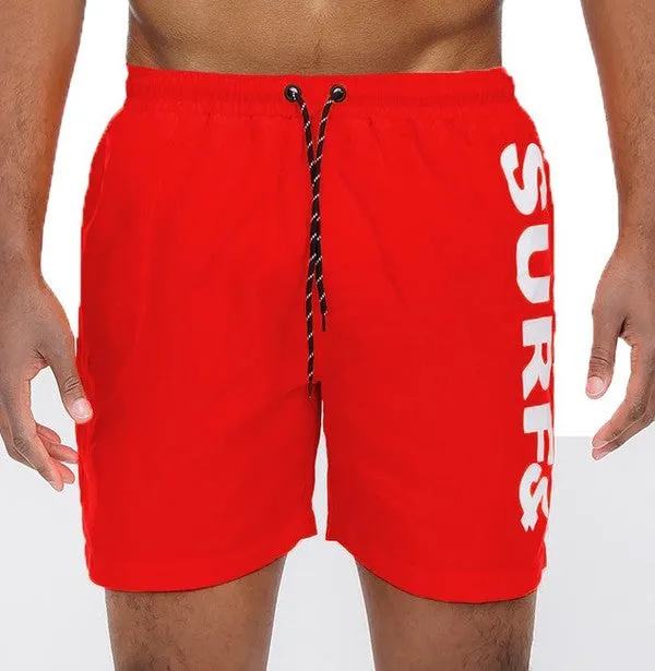 TEEK - Mens Solid Lined Text Swim Shorts