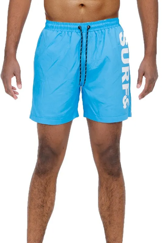 TEEK - Mens Solid Lined Text Swim Shorts