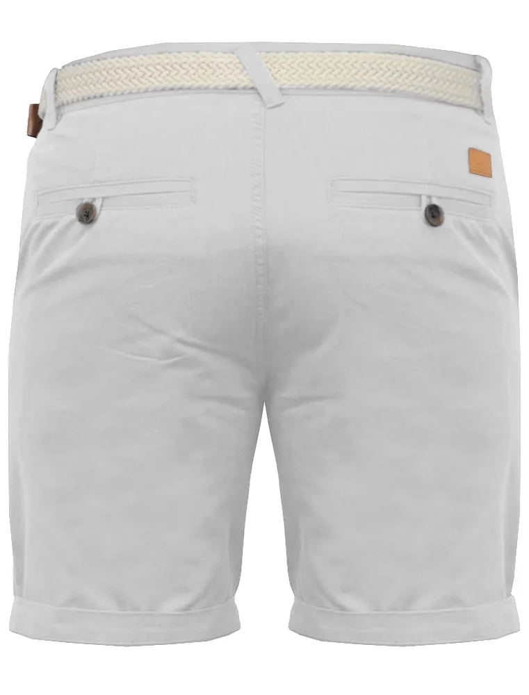 Theo Basic Chino Shorts with Woven Belt in Ice Grey