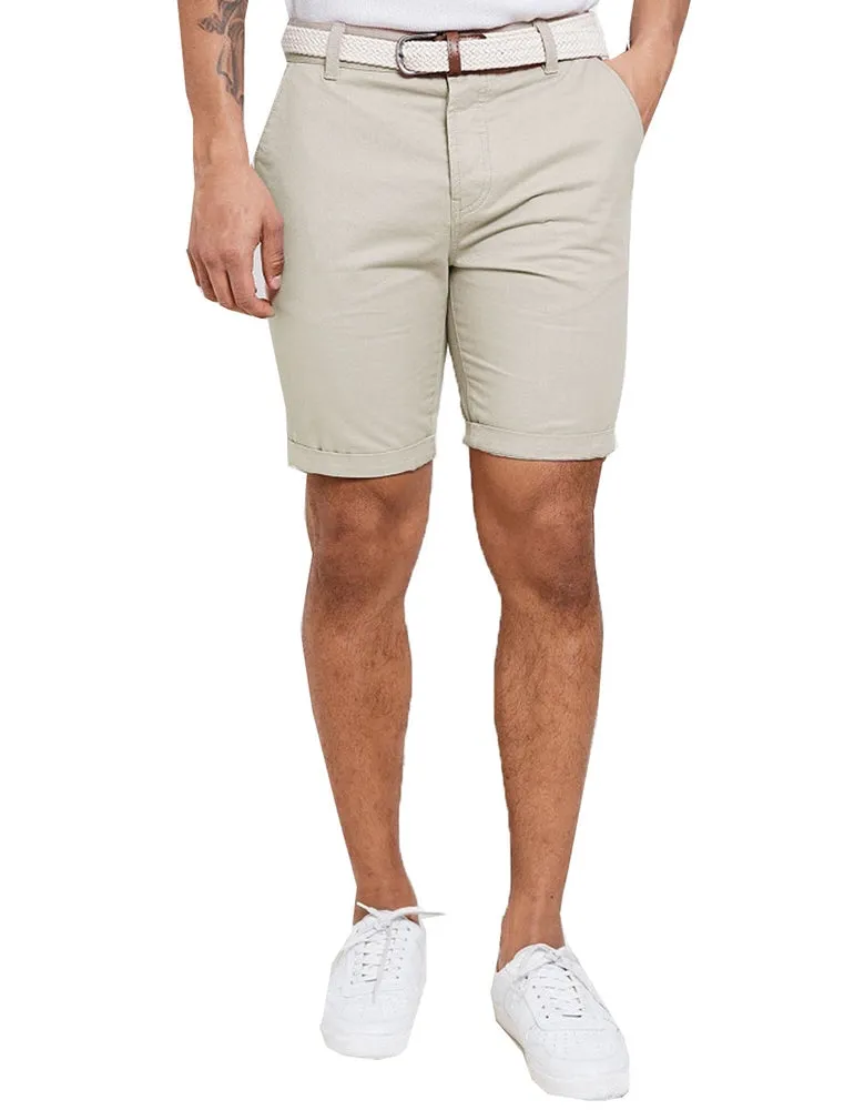 Theo Basic Chino Shorts with Woven Belt in Ice Grey