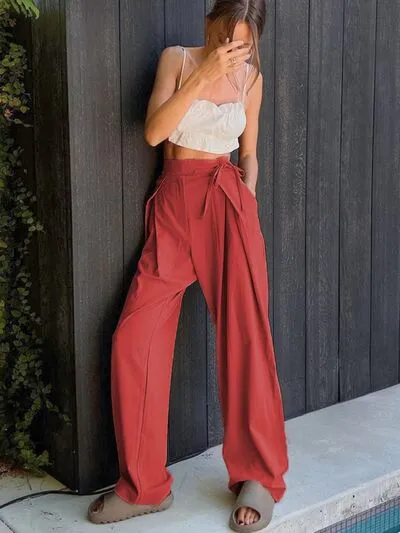 Tied High Waist Wide Leg Pants