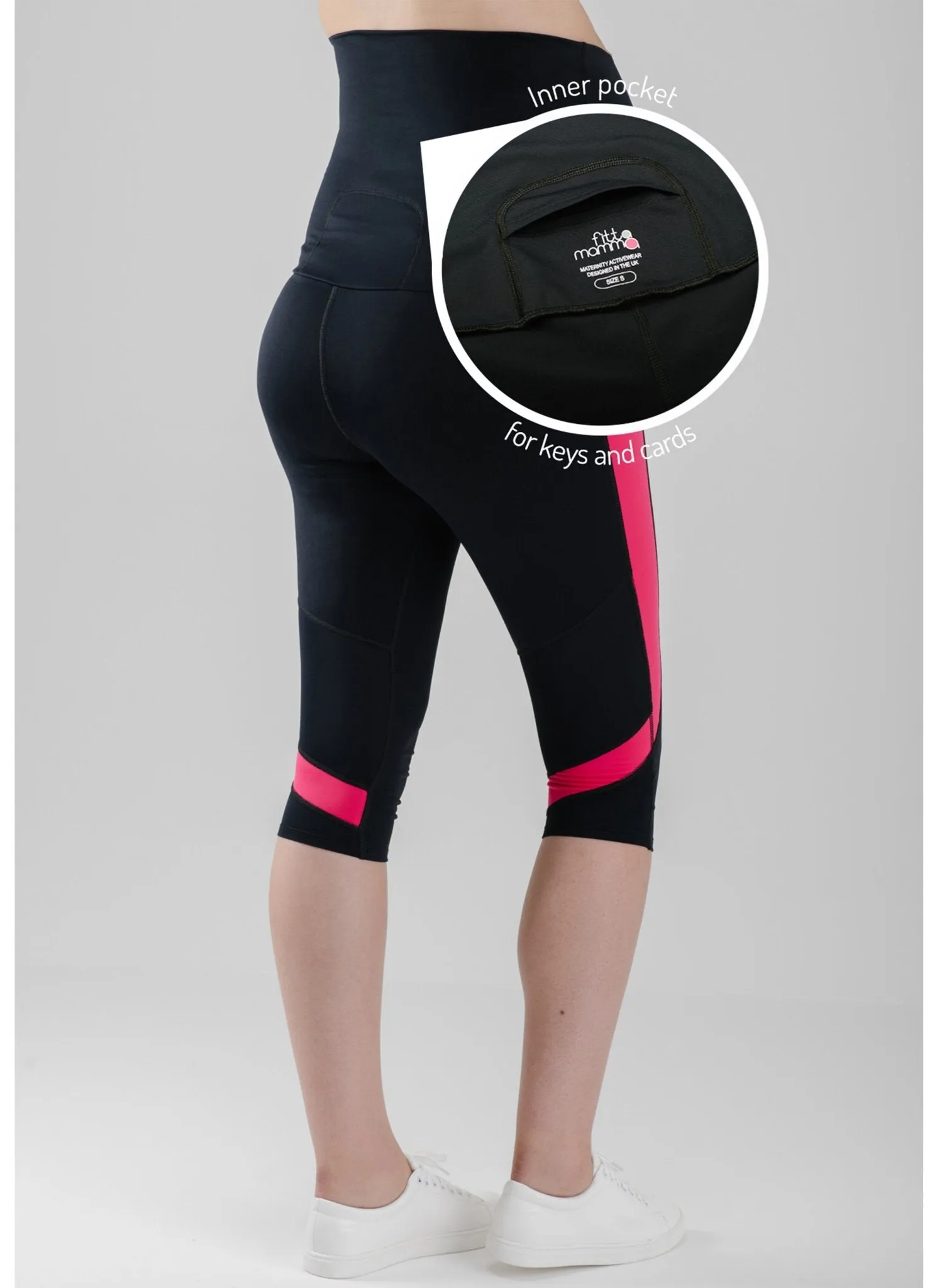 Ultimate Capri Maternity  Legging - Black/Pink