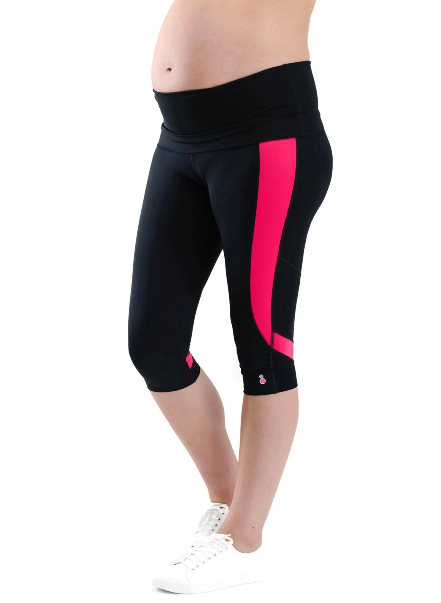 Ultimate Capri Maternity  Legging - Black/Pink